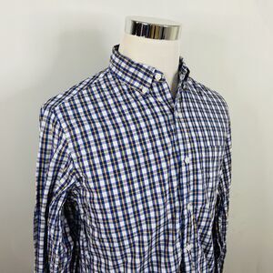 J Crew Medium Regular Fit Casual Shirt Blue Yellow Plaid Cotton Button Down